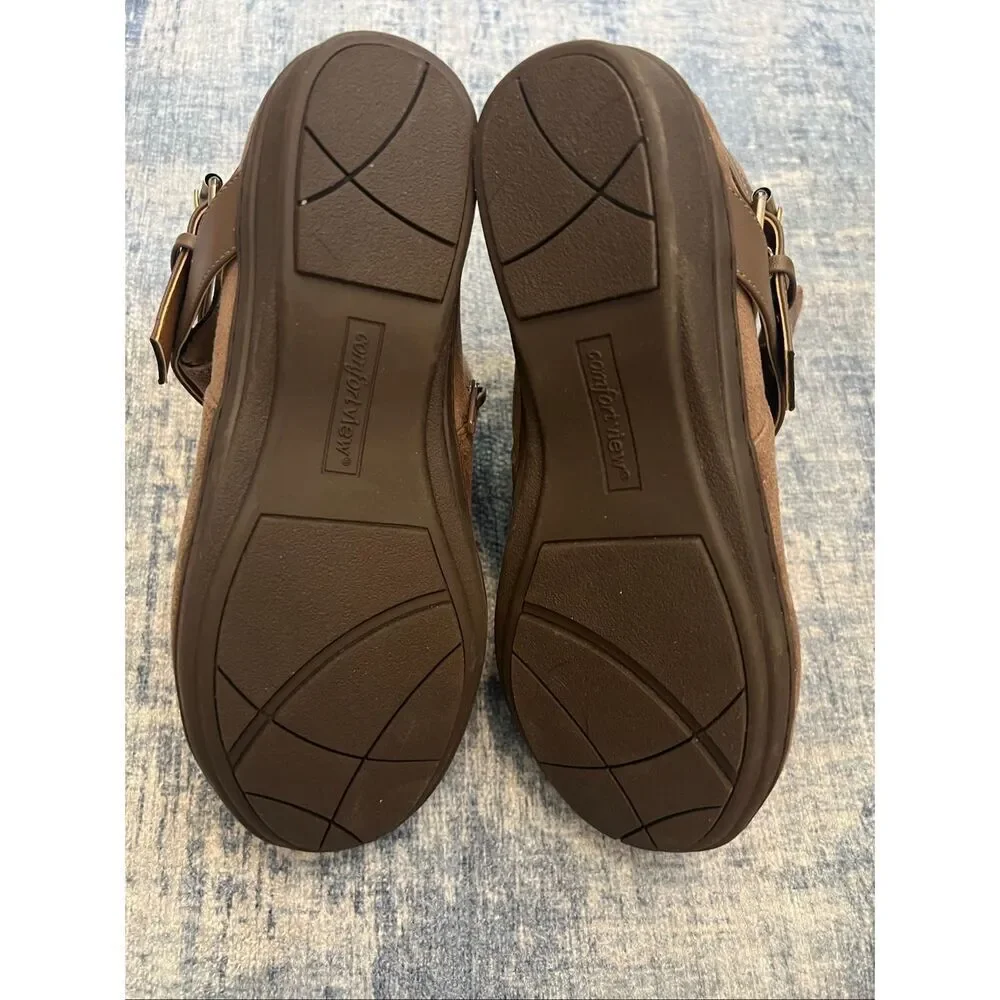 Comfortview Brown Faux Suede Leather Bronte Side Zip Ankle Booties Size 7 Wide